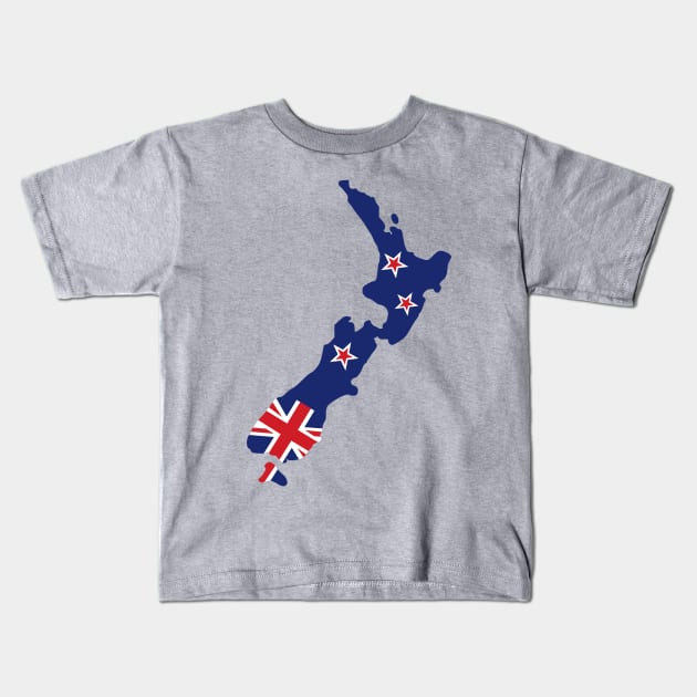 New Zealand map flag Kids T-Shirt by Designzz